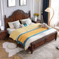 84.65 inch Wide Rustic Bed Frame Rubberwood Panel Bed with Headboard