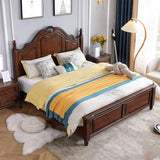 84.65 inch Wide Rustic Bed Frame Rubberwood Panel Bed with Headboard