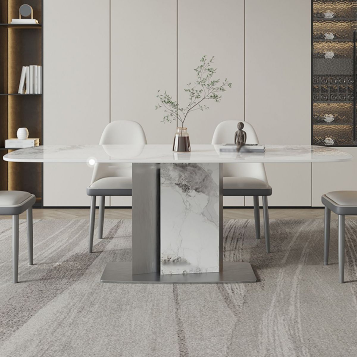 Designer Style Sintered Stone Top Dining Set E 1/2/3/5/7 Pieces Dining Table with Chairs Clearhalo 'Dining Room Sets' 'Dining Tables & Seating' 'dining_room_set' 'furn' 'furn_dining_room_set' 'Furniture' 'furniture_dining_room_set' 'Kitchen & Dining Furniture' 1200x1200_08d0e80d-68ca-4162-b584-26e0d3f8d71d