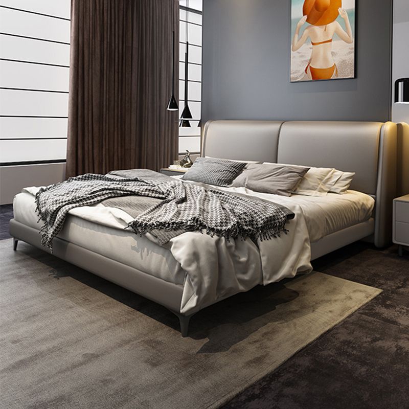 Cadre de lit en bois contemporain lit en cuir authentique gris foncé