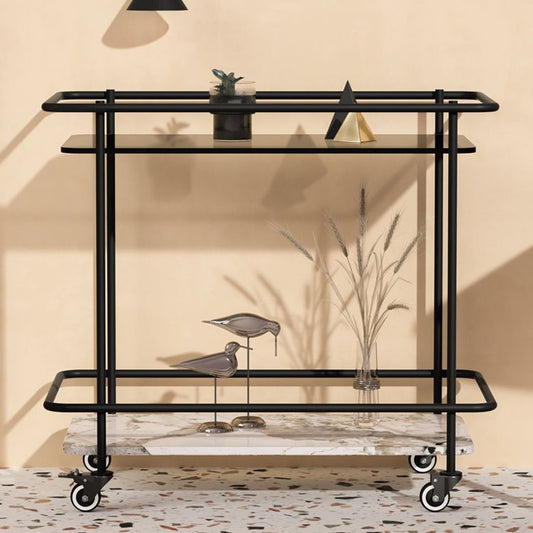 長方形のガラス上部面表23.22 "棚付きの背の高い金属ベースエンドテーブル