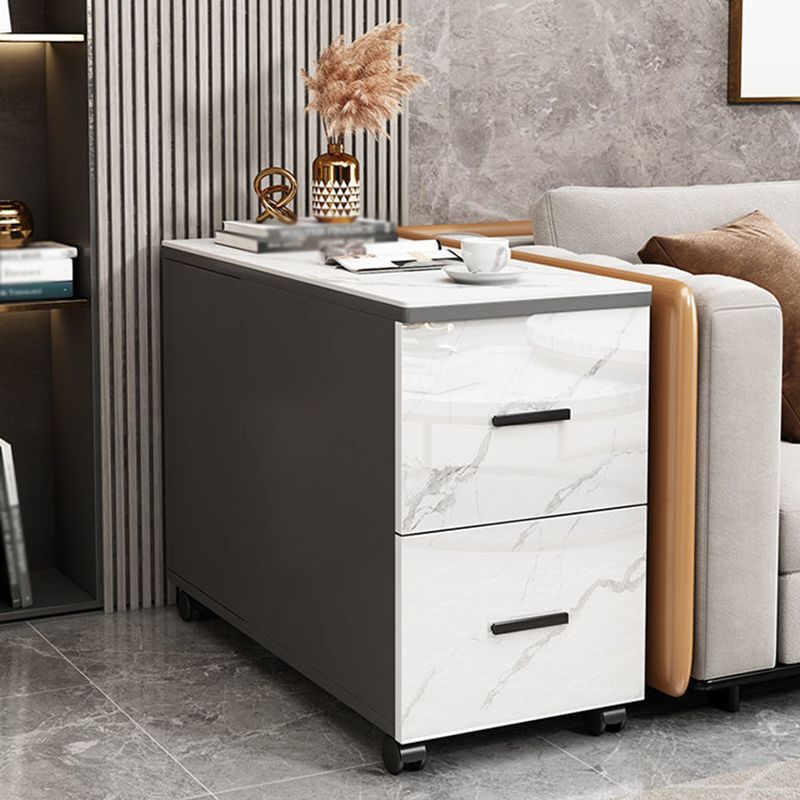 Contemporary 1-Door 2-Drawer Side Table with Casters - 24.4" H Clearhalo 'Coffee & Accent Tables' 'End & Side Tables' 'end_side_tables' 'furn' 'furn_end_side_tables' 'Furniture' 'Living Room Furniture' 1200x1200_08e1e46f-b472-474a-9bdc-e798d1f5abc9