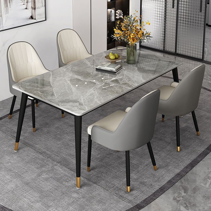 Modern Dining Table Black Frame Stone Dining Table for Dinner Room Clearhalo 'Dining Tables & Seating' 'Dining Tables' 'dining_table' 'furn' 'furn_dining_table' 'Furniture' 'Kitchen & Dining Furniture' 1200x1200_08e21955-87d1-48fc-afa8-ce52641b89de
