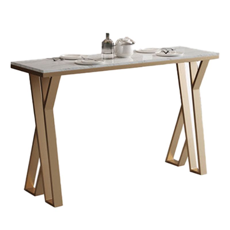 Stone Bar Dining Table Glam Rectangle Bar Table with Double Pedestal for Cafe