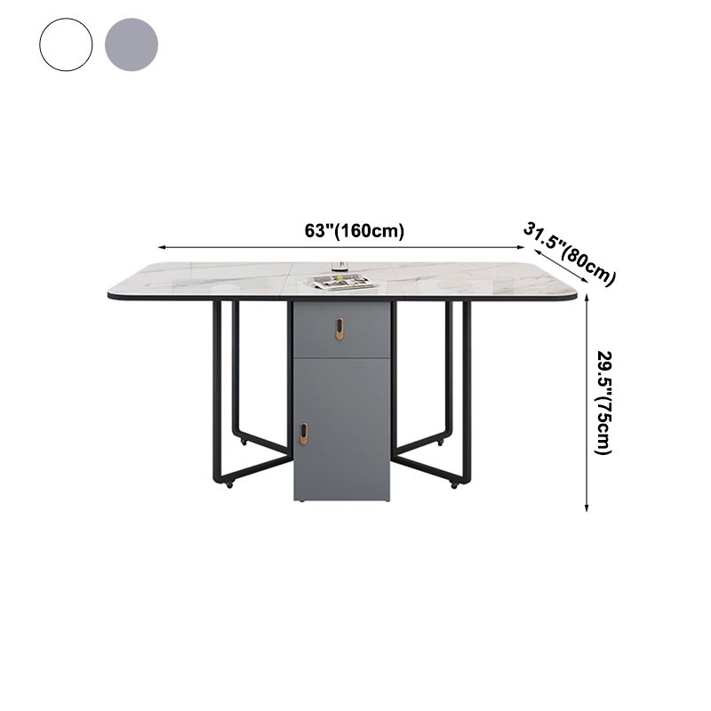 Modern Style Rectangle Dining Table Sintered Stone Drop-Leaf Dining Table with Black Frame Clearhalo ' dining_table' 'Dining Tables & Seating' 'Dining Tables' 'furn' 'furn_dining_table' 'Furniture' 'furniture_dining_table' 'Kitchen & Dining Furniture' 'kitchen&dining_furn' 'kitchen' 'kitchen_dining_table' 1200x1200_08e5ee9a-b8dc-4759-9e4c-a1340e6839a7