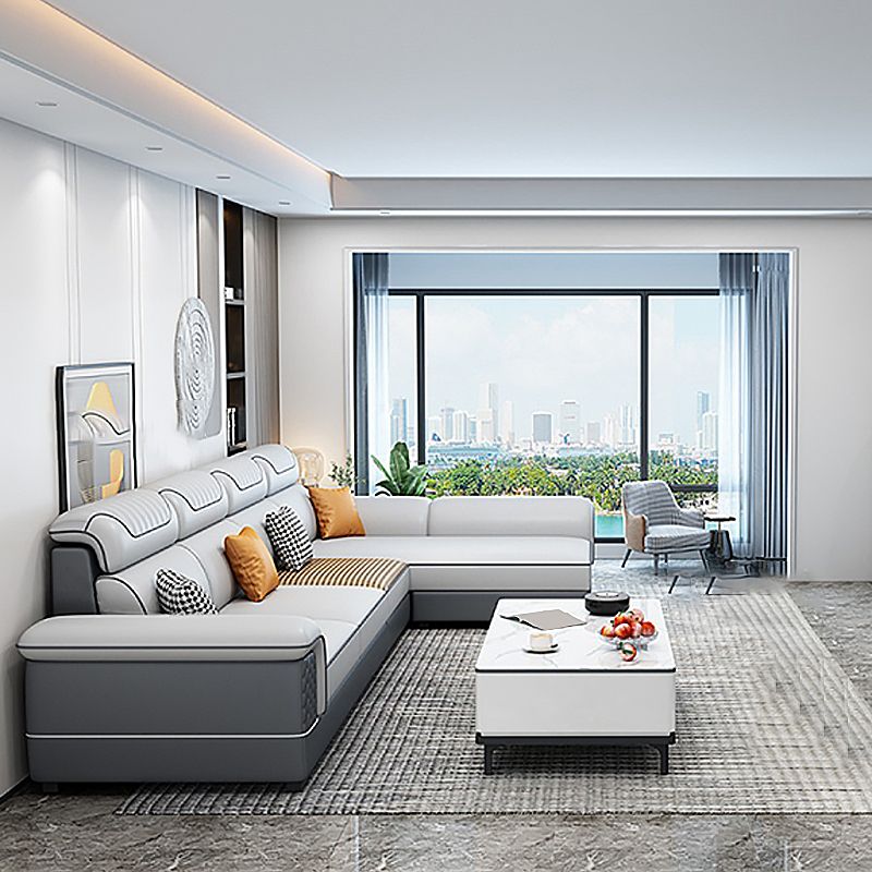 Pillow Top Arm Sewn Pillow Back Nordic Faux Leather Sofa with Chaise - 70.87" D