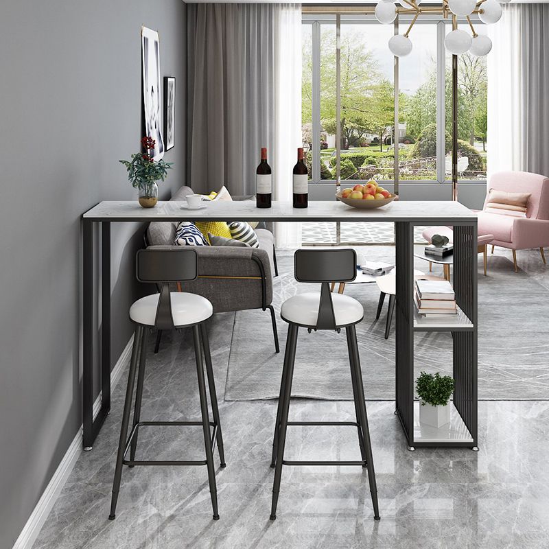 1/3 piezas Moderna mesa de barra de hierro Rectángulo Bistro de mármol blanco de imitación con estante