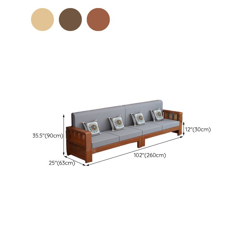 Moderne boerderijbank in massief hout met vierkante armen voor woonkamer