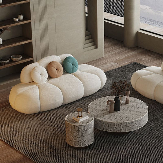 29.5 "H zeitgenössische weiße Wolle genähte Kissen zurück Armless Sofa für Wohnung