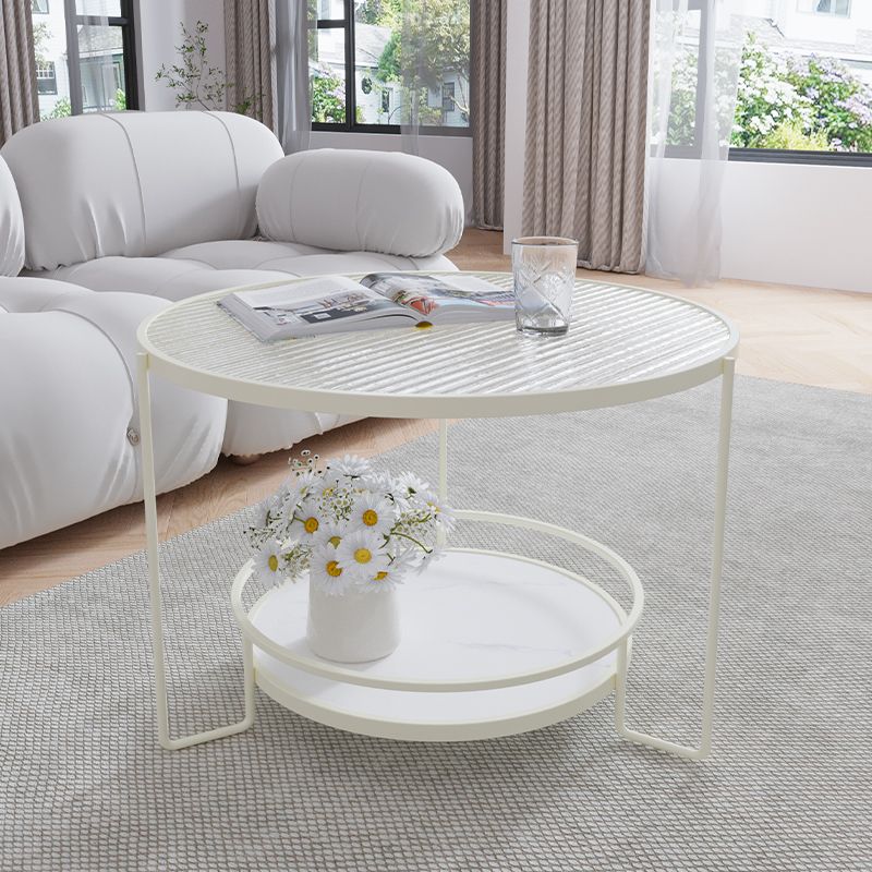 Contemporary Glass Top Coffee Table Round Metal Frame Cocktail Table Clearhalo 'Coffee & Accent Tables' 'Coffee Tables' 'coffee_tables' 'furn' 'furn_coffee_tables' 'Furniture' 'Living Room Furniture' 1200x1200_08f9b1b4-a0c2-46fe-b4ce-a1a309527f1e