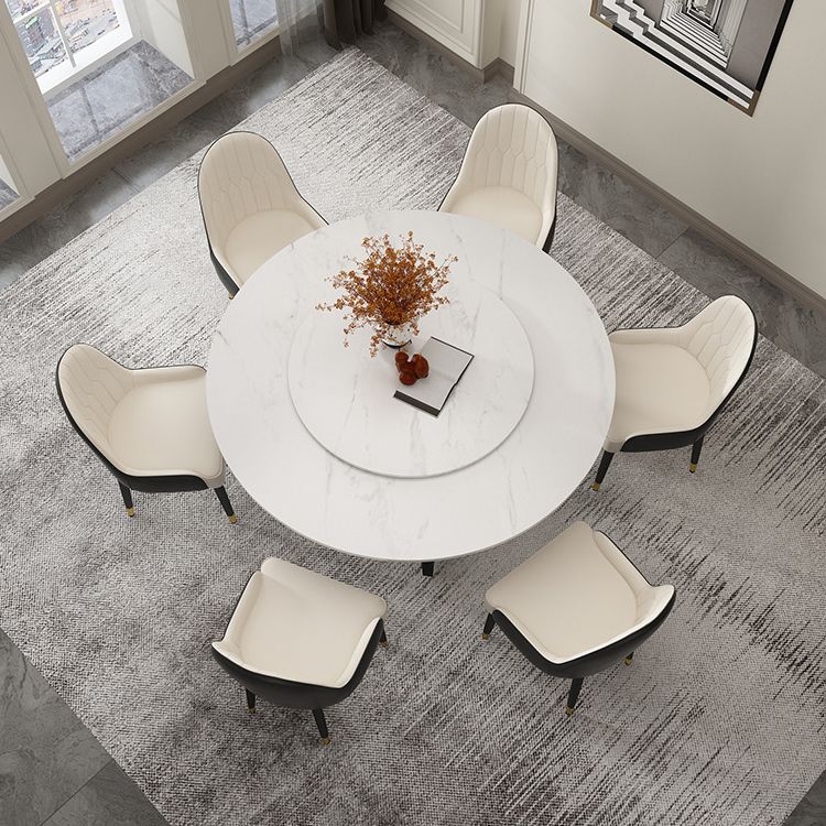 Round Sintered Stone Dining Table Modern Furniture with Double Pedestal for Home Clearhalo 'Dining Tables & Seating' 'Dining Tables' 'dining_table' 'furn' 'furn_dining_table' 'Furniture' 'Kitchen & Dining Furniture' 1200x1200_08fa20e1-a816-42f6-9d9d-6d4e0a0b317f