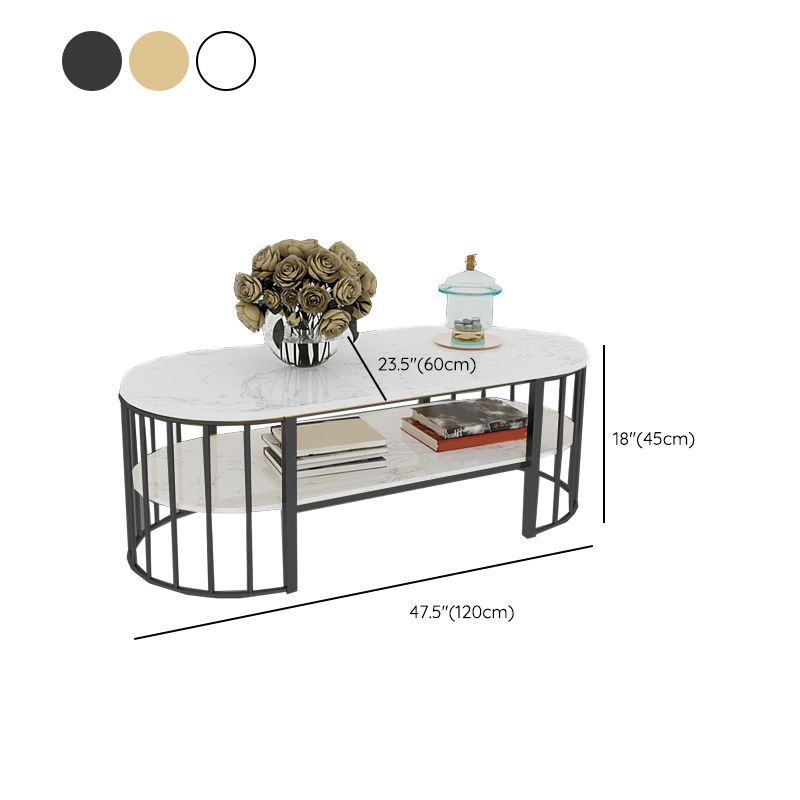 Oval Top Coffee Table Steel Sled Base Cocktail Table with Shelf