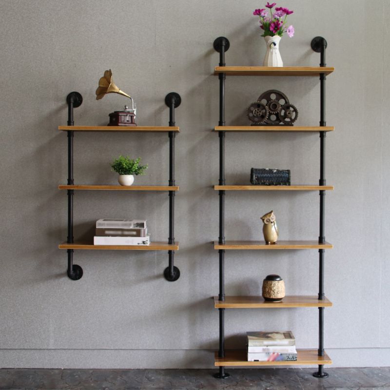Wall Unit and Etagere Bookshelf Industrial Black Iron Frame and Pine Wood Shelf Clearhalo 'Bookcases' 'furn' 'furn_bookcases' 'Furniture' 'furniture_bookcases' 'kitchen' 'kitchen_bookcases' 'Living Room Furniture' 'Office Furniture' 1200x1200_08fcd950-e1eb-4fbb-a09d-b072cce6bded