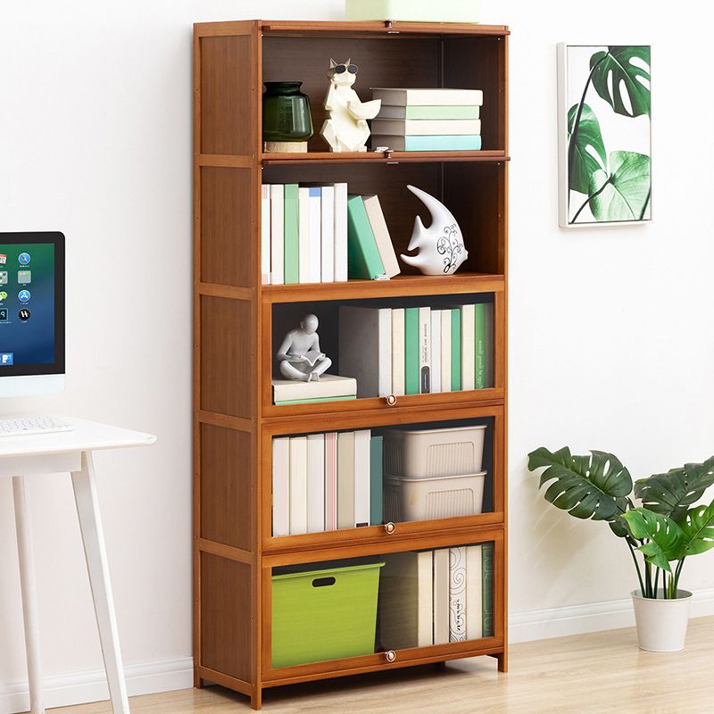 Brown Shelf Bookcase Door Standard Wood Bookcase for Home Office