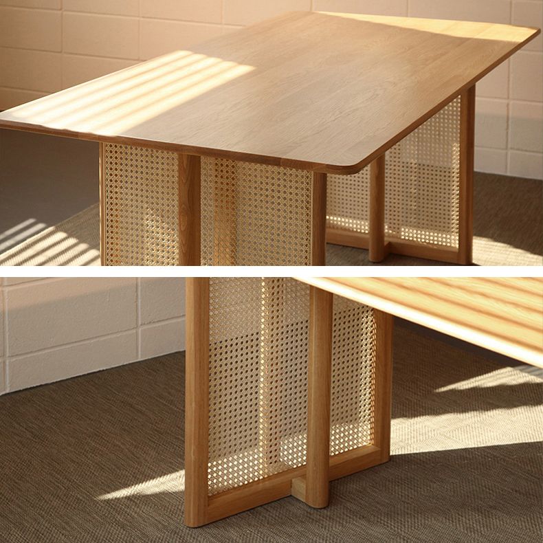 Modern Oak Table for Restaurant Rectangle Dining Table with Double Pedestal Clearhalo 'Dining Tables & Seating' 'Dining Tables' 'dining_table' 'furn' 'furn_dining_table' 'Furniture' 'furniture_dining_table' 'Kitchen & Dining Furniture' 'kitchen' 'kitchen_dining_table' 1200x1200_09047543-bbad-4fee-83ce-308925500522