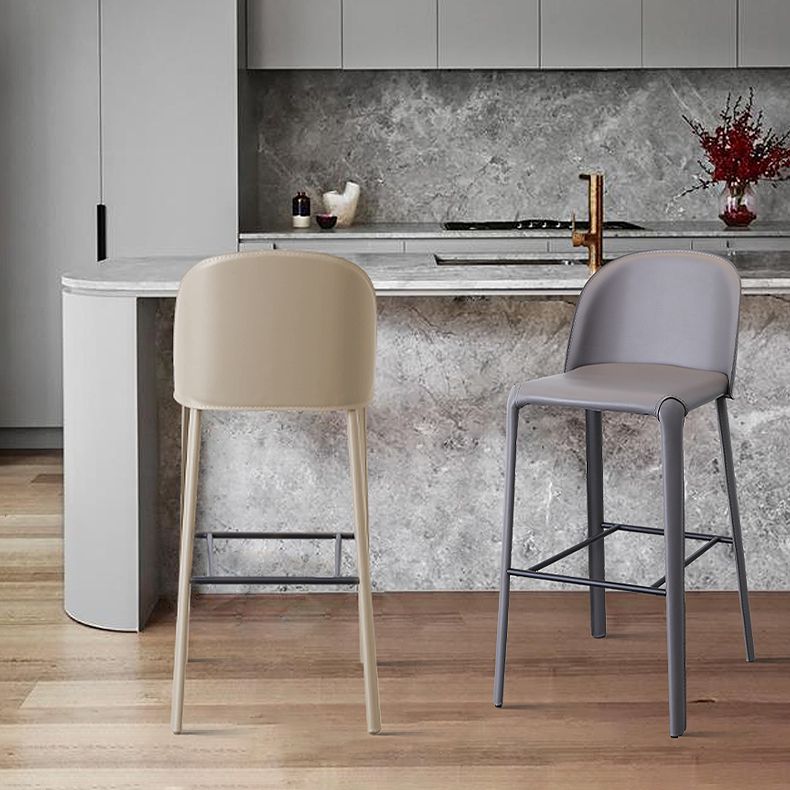 Faux Leather Dining Stools Low Back Bucket Bar Stools with Metal Base