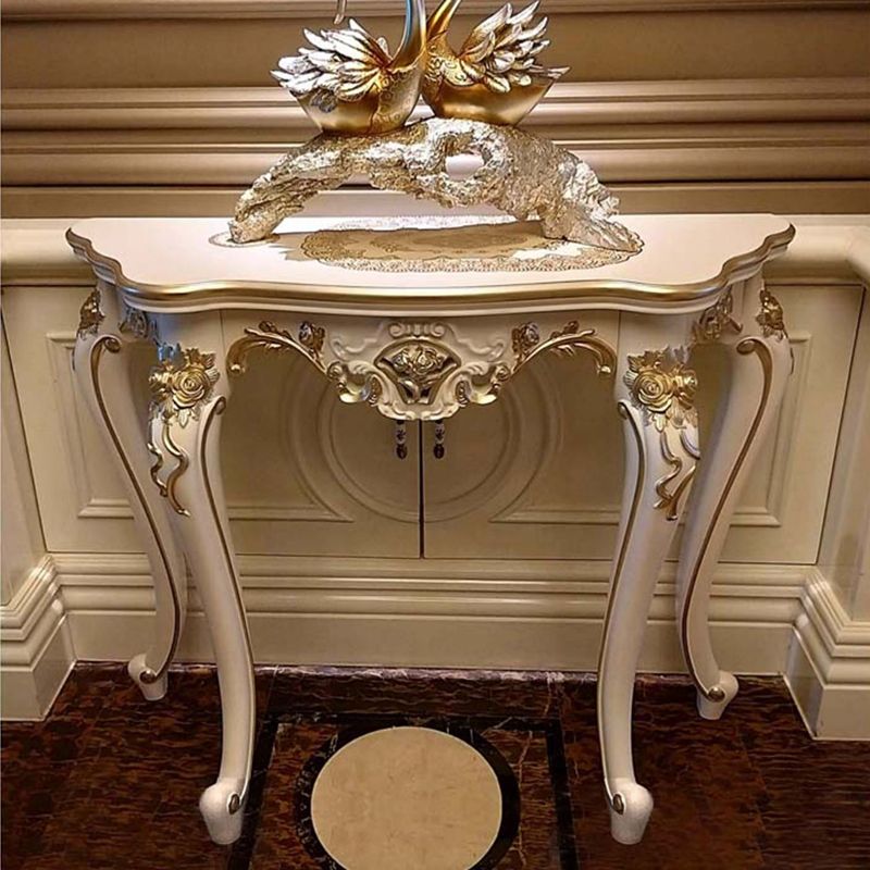 Sala vittoriana 4 gambe in legno in legno in legno di accento console di luna