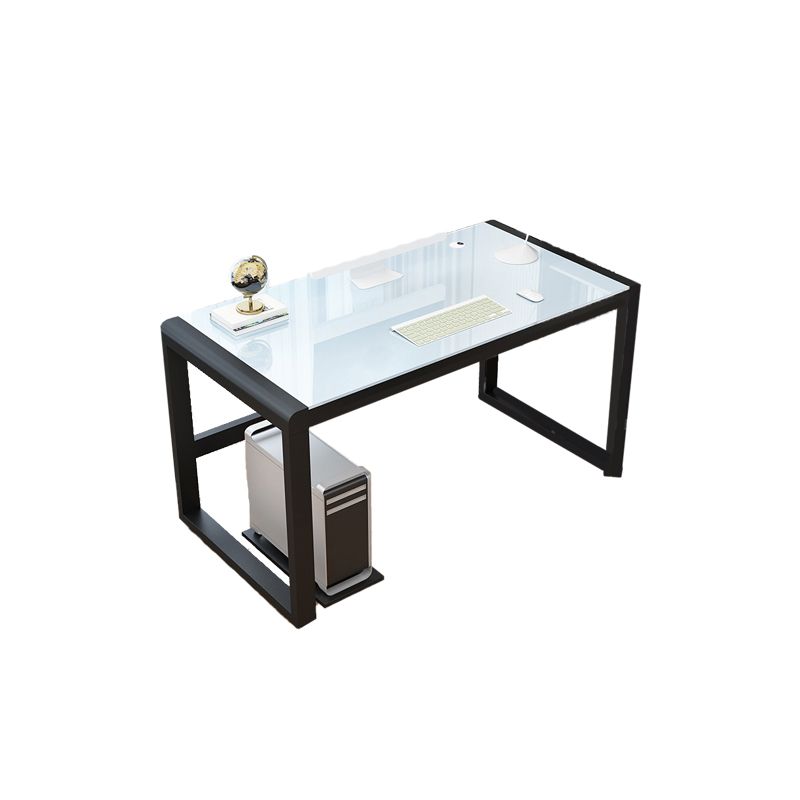 Glass Top Rectangular Gaming Desk Modern 29.53" Tall Computer Desk with Sled Base Clearhalo 'furn' 'furn_office_desk' 'Furniture' 'Office Desks' 'Office Furniture' 'office_desk' 1200x1200_090de870-68b6-4775-a541-02c6180fb421
