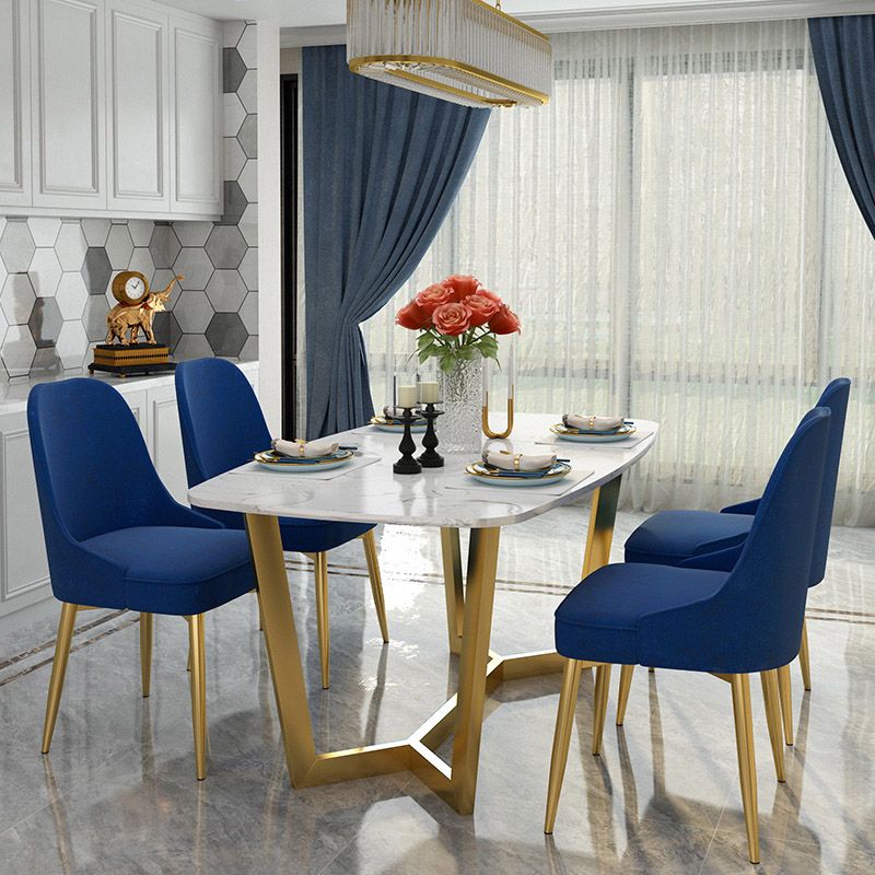 White - Gold Dinner Room Kitchen Table Rectangle Dining Table