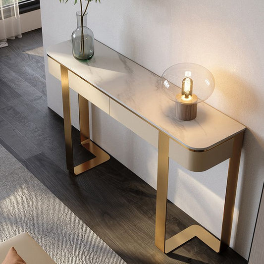 Stone Half Moon Accent Table Modern 33.46 "Table de consola de alto para Hall