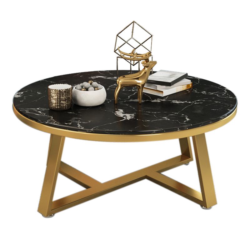 Glam Cross Legs Coffee Table Faux Marble Round Cocktail Table Clearhalo 'Coffee & Accent Tables' 'Coffee Tables' 'coffee_tables' 'furn' 'furn_coffee_tables' 'Furniture' 'Living Room Furniture' 1200x1200_091cff26-357f-4554-9101-bec2e8b0c224