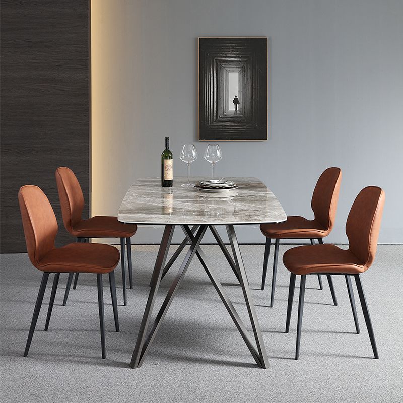 Modern Style Dining Table Sintered Stone Table with 4 Legs Carbon Steel Base Clearhalo ' dining_table' 'Dining Tables & Seating' 'Dining Tables' 'furn' 'furn_dining_table' 'Furniture' 'furniture_dining_table' 'Kitchen & Dining Furniture' 'kitchen&dining_furn' 'kitchen' 'kitchen_dining_table' 1200x1200_091d7d95-3cb6-4528-a327-db8d42181724
