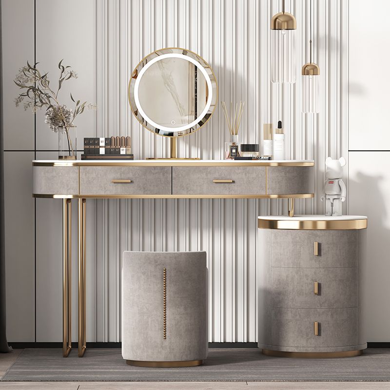 Sgabelli da tavolo da trucco da vanità a 5 cassetti con accento in legno