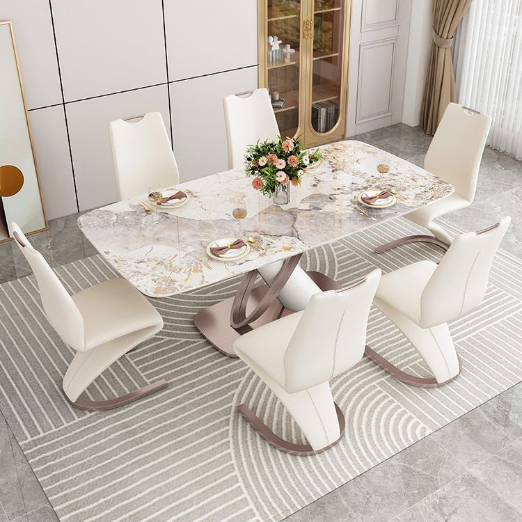 Table rectangle de table en pierre fritrée de luxe avec base de piédestal