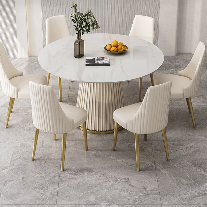 Round Traditional Luxury Dining Table White Sintered Stone Table with White Pedestal Base Clearhalo ' dining_table' 'Dining Tables & Seating' 'Dining Tables' 'furn' 'furn_dining_table' 'Furniture' 'furniture_dining_table' 'Kitchen & Dining Furniture' 'kitchen&dining_furn' 'kitchen' 'kitchen_dining_table' 1200x1200_09276d4d-3fde-4a75-bce9-a5abbb838332