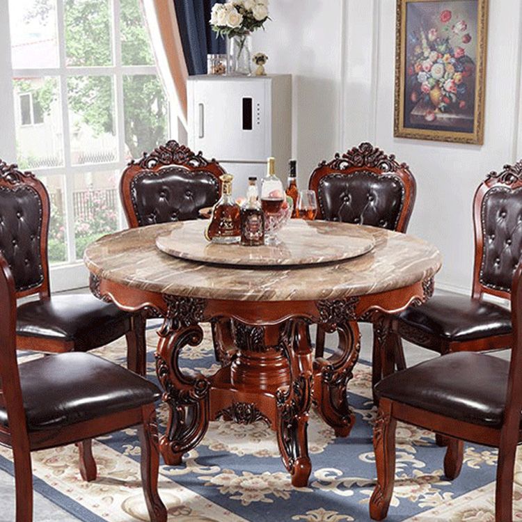 Faux Marble Dining Table Traditional Round Dinette Table with Turntable Clearhalo 'Dining Tables & Seating' 'Dining Tables' 'dining_table' 'furn' 'furn_dining_table' 'Furniture' 'Kitchen & Dining Furniture' 1200x1200_092ec172-b27a-4c57-8dc9-180e93368482