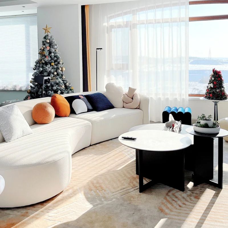 Nordic Stationary Living Room Tuxedo Arm White Curved Sofa Chaise