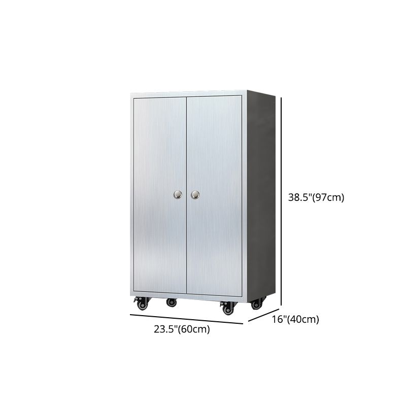 Modern Stainless Steel Dining Server Silver Adjustable Shelving Cabinets with Door Clearhalo 'buffet_sideboard' 'Buffets & Sideboards' 'furn' 'furn_buffet_sideboard' 'Furniture' 'furniture_buffet_sideboard' 'Kitchen & Dining Furniture' 1200x1200_09339683-30f8-4a8d-b646-eb61f113d499