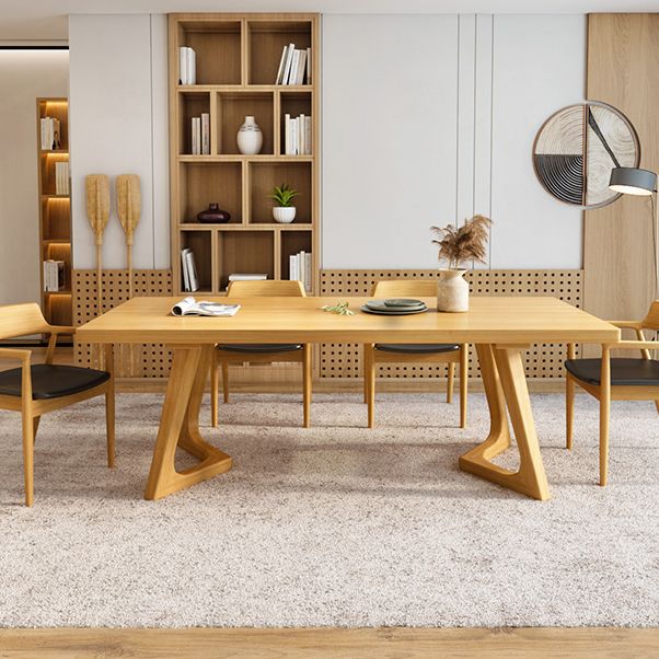 Rectangle Wood Color Dining Table Pine Solid Wood Table Modern with Double Pedestal Clearhalo ' dining_table' 'Dining Tables & Seating' 'Dining Tables' 'Furniture' 'furniture_dining_table' 'Kitchen & Dining Furniture' 'kitchen&dining_furn' 'kitchen' 'kitchen_dining_table' 1200x1200_09360215-698f-48d9-b282-da775c1fb690