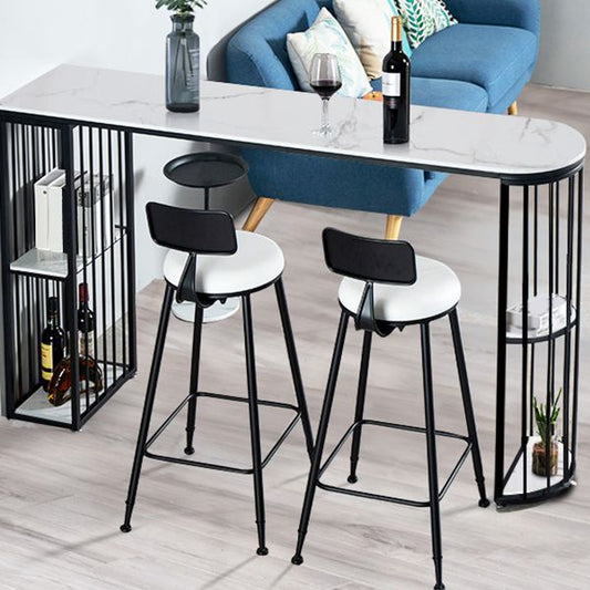 Modern Upholstered Dining Stools Round Armless Bar Stools with Footrest