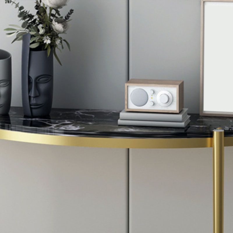 Table de sofá de consola de mármol Glamble Mesa de media luna con estantes para Hall