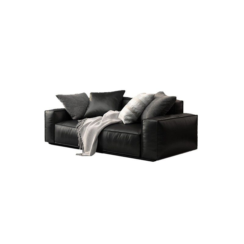 26.38" H Genuine Leather Square Arm Modern Sofa with Storage Black Standard Sofa Clearhalo 'furn' 'furn_sofas' 'Furniture' 'furniture_sofas' 'kitchen' 'kitchen_sofas' 'Living Room Furniture' 'Sofa' 'sofas' 1200x1200_093ca336-5eb5-4336-886b-993064bfc3a2
