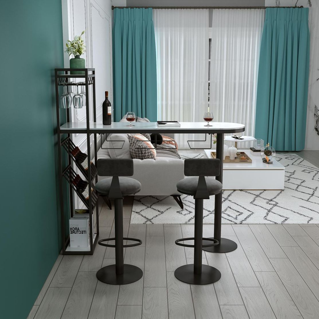 Modern Iron Bar Dining Table White Faux Marble Indoor Bistro Table with Wine Rack Clearhalo 'Bar Furniture' 'Bar Tables' 'bar_tables' 'furn' 'furn_bar_tables' 'Furniture' 'furniture_bar_tables' 'Kitchen & Dining Furniture' 1200x1200_0943cf1c-e415-4567-a5fd-35370c262cfa