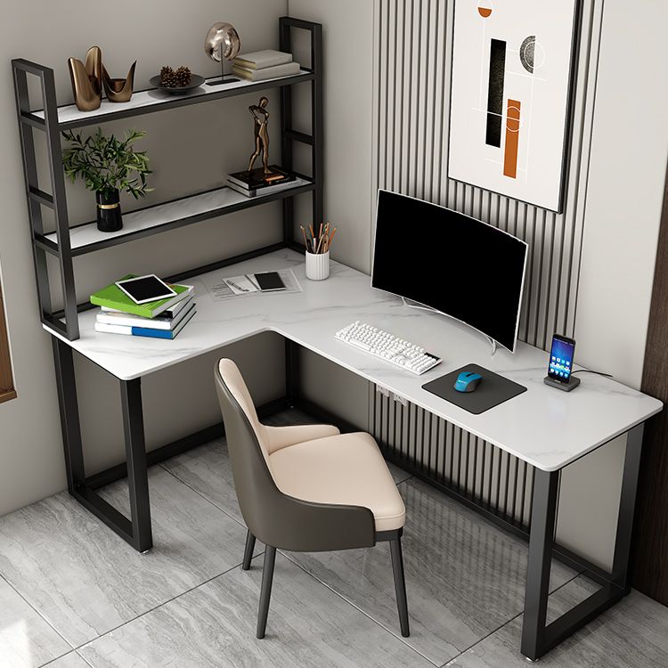 Scrivania per uffici a forma di L in stile moderno Sinterita scritta in pietra senza scaffale