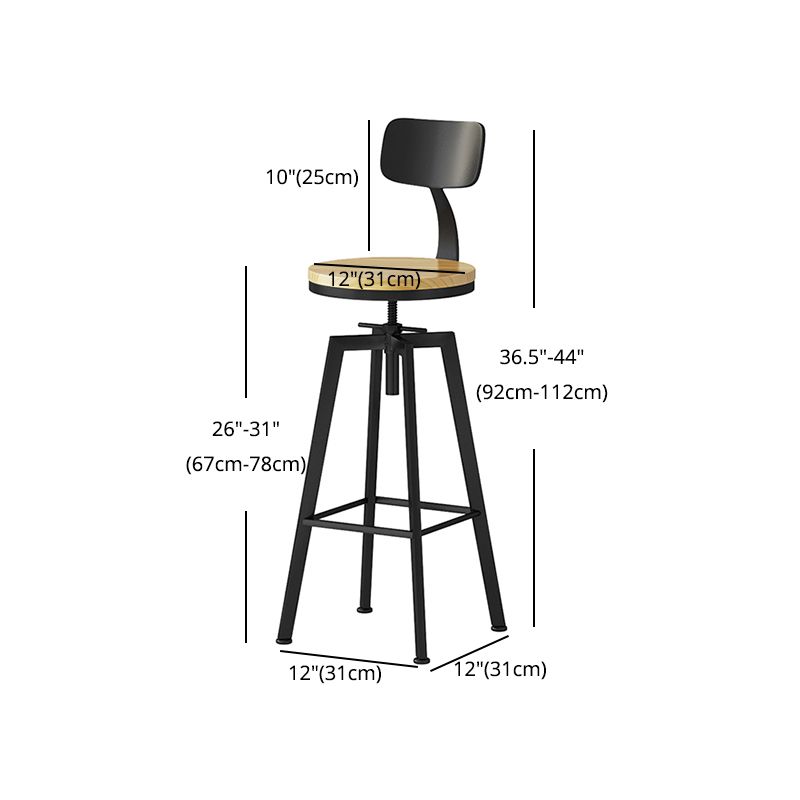 Industrial Adjustable Height Black Counter Stools Iron Wood Bar Stools with Round Seat Clearhalo 'Bar Furniture' 'Bar Stools' 'bar_stools' 'furn' 'furn_bar_stools' 'furniture_bar_stools' 'Kitchen & Dining Furniture' 'kitchen&dining_furn' 'kitchen' 'kitchen_furn' Furniture' 1200x1200_094691a1-f10f-4c31-907f-2ddbf5e21a5d