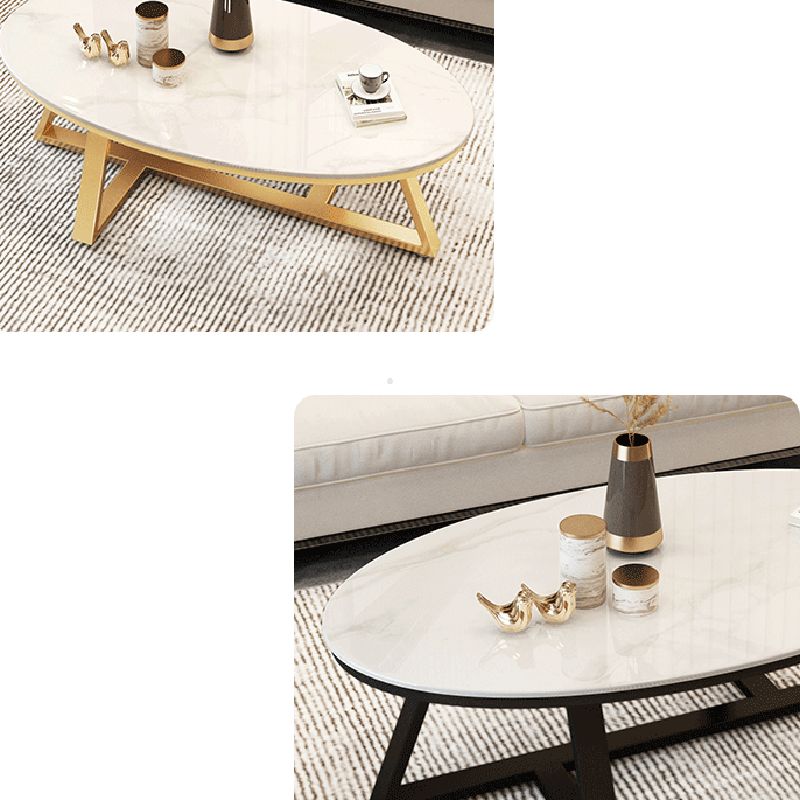 Glam elliptische leistenen salontafel 61 cm H-cocktailtafel met gekruiste poten