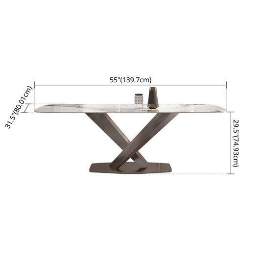 Minimalist Style Sintered Stone Dining Table with White Fixed Table and Trestle Base for Home Use Clearhalo 'Dining Room Sets' 'Dining Tables & Seating' 'dining_room_set' 'furn' 'furn_dining_room_set' 'Furniture' 'furniture_dining_room_set' 'Kitchen & Dining Furniture' 'kitchen&dining_furn' 'kitchen' 1200x1200_094ae109-c482-4a6d-aad4-5b3d85e4e72b