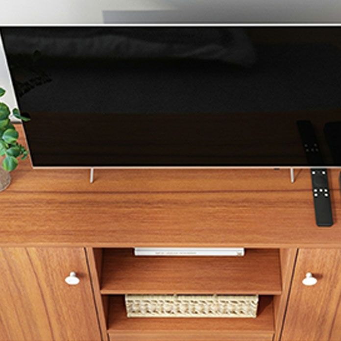 Contemporary TV Stand Console Wooden TV Stand with Drawers and Doors , 12" D X 31.5" H Clearhalo 'furn' 'furn_tv_stands_entertainment_centers' 'Furniture' 'Living Room Furniture' 'TV Stands & Entertainment Centers' 'TV Stands & Media Storage Furniture' 'tv_stands_entertainment_centers' 1200x1200_094bd2fe-6228-4496-94ce-fc6578e3a48d
