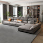 4-seat Faux Leather Retro Sofa & Chaise Grey Pillow Top Arm Sofa