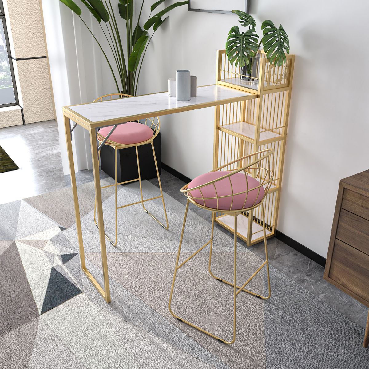 White Black and Gold Glam Style Bar Table in Metal Milk Tea Shop Bar Table Clearhalo 'Bar Furniture' 'Bar Tables' 'bar_tables' 'furn' 'furn_bar_tables' 'Furniture' 'furniture_bar_tables' 'Kitchen & Dining Furniture' 'kitchen&dining_furn' 'kitchen' 1200x1200_09514210-2f74-4191-9543-4b5b20bd0865