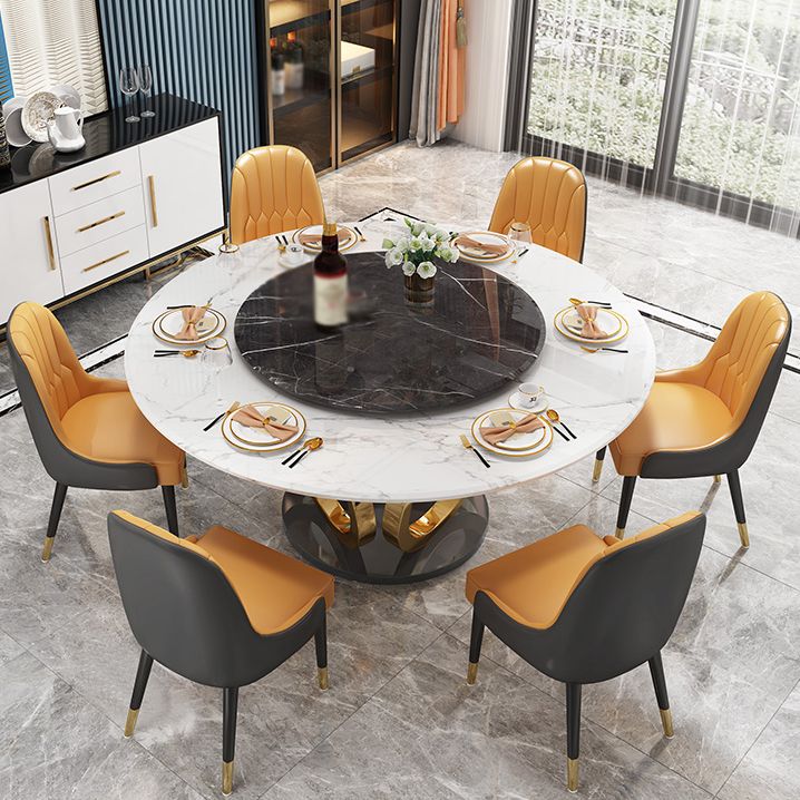 Glam 1/4/7 Pieces Round Dinette Set Sintered Stone Top Dining Table Set with Turntable Clearhalo 'Dining Room Sets' 'Dining Tables & Seating' 'dining_room_set' 'furn' 'furn_dining_room_set' 'Furniture' 'furniture_dining_room_set' 'Kitchen & Dining Furniture' 1200x1200_0954715c-a4c0-42c1-86ef-b2d02ce6e092