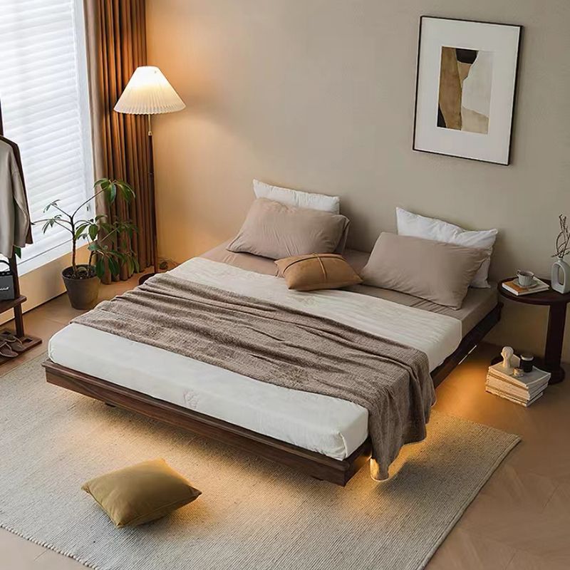 Natural Solid Wood Panel Bed Brown Contemporary Standard Bed
