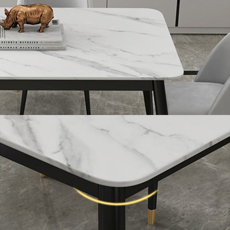 Contemporary Fixed Marble Dining Table Set with 4 Black Metallic Legs Kitchen Dining Set Clearhalo 'Dining Room Sets' 'Dining Tables & Seating' 'dining_room_set' 'furn' 'furn_dining_room_set' 'Furniture' 'furniture_dining_room_set' 'Kitchen & Dining Furniture' 'kitchen&dining_furn' 'kitchen' 1200x1200_095c9616-7e3e-4e3a-9c47-d0741504ba7a