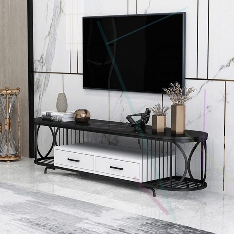 Glam Stone Meuble TV avec étagères ouvertes et console avec tiroirs