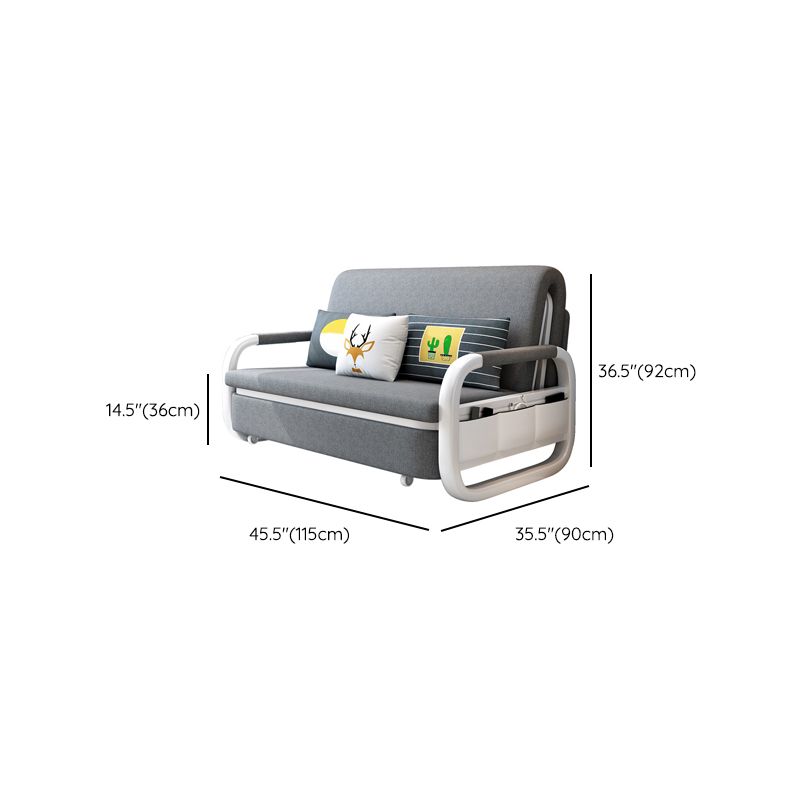 Linen Convertible Sofa Bed in Grey with Square Arms and Storage