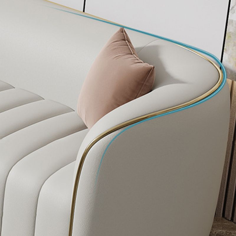 Echte lederen hellende armbank Moderne beige bank met kussens